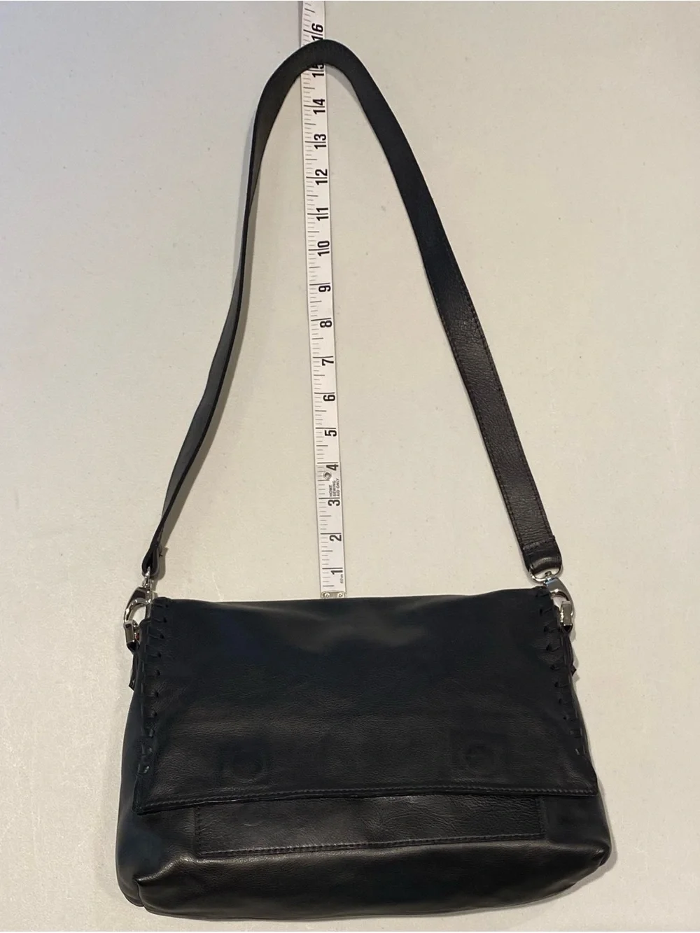 Carla Mancini Black Leather Shoulder Bag with Whipstitch Detail - Picture 5 of 9